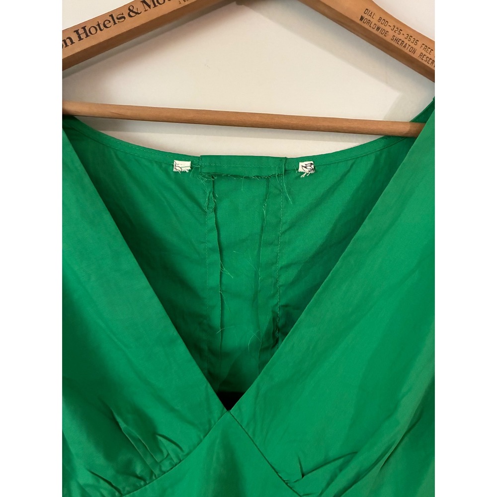 Tea & Cup High-Low Ruffle Dress Womens Medium Green V-Neck Long Sleeve - Picture 2 of 12
